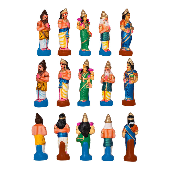 Meenakshi Kalyanam Clay Golu Bommai Set - 7 x 3 Inches | 13 Pcs/ Giri Golu Doll/ Navaratri Kolu Bomma/ Dasara Doll
