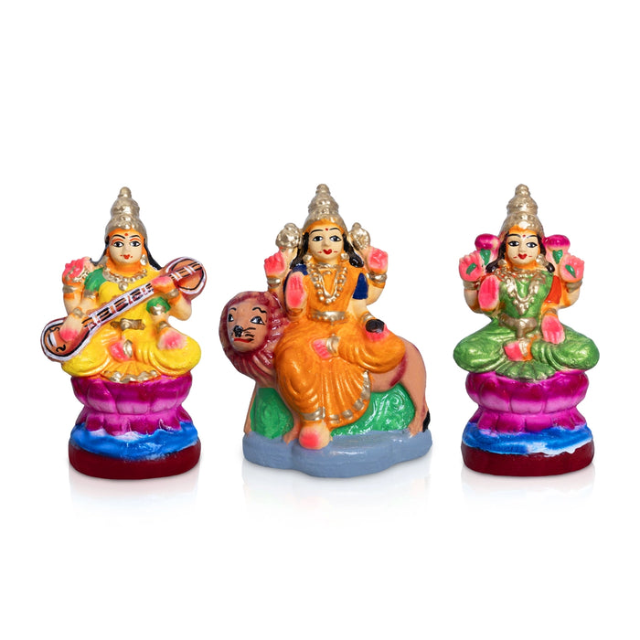 Lakshmi Saraswathi Durga Clay Golu Bommai Set - 5 x 4 inches | Giri Golu Doll / Navaratri Golu Bomma / Bommalu