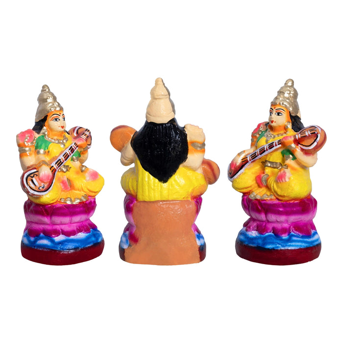 Lakshmi Saraswathi Durga Clay Golu Bommai Set - 5 x 4 inches | Giri Golu Doll / Navaratri Golu Bomma / Bommalu