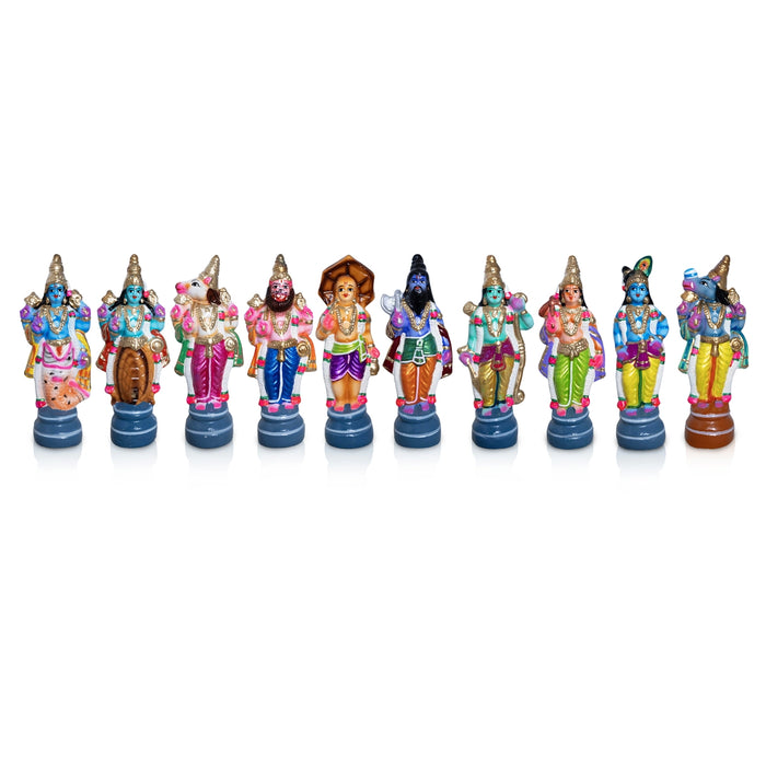 Dasavataram Clay Golu Bommai Set - 10 x 4 Inches | Giri Golu Doll/ Navaratri Golu Bomma/ Gombe/ Bommai