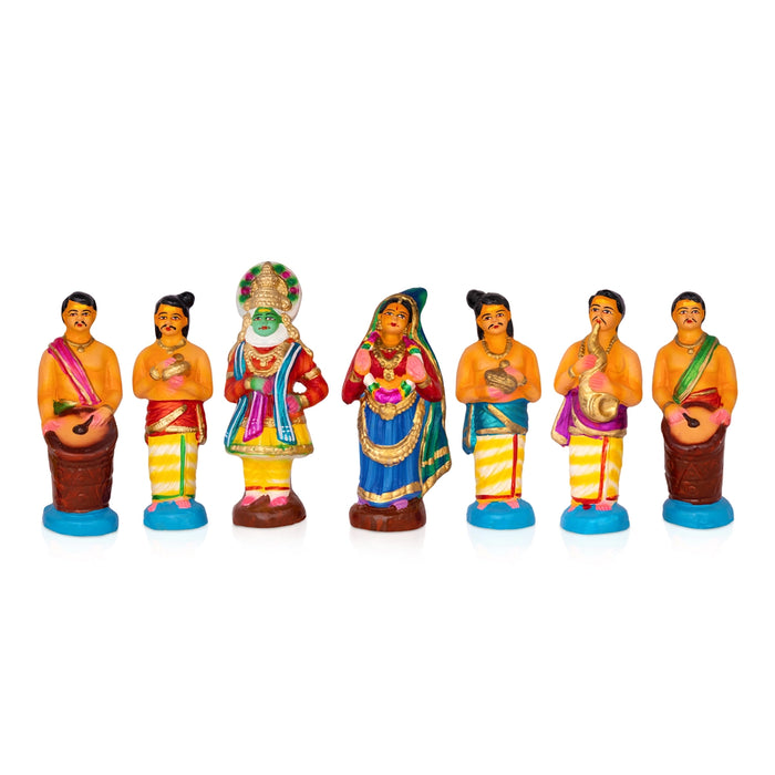 Kathakali Clay Golu Bommai Set - 9 x 3 Inches | Giri Golu Doll/ Navaratri Golu Bomma/ Gombe/ Bommai