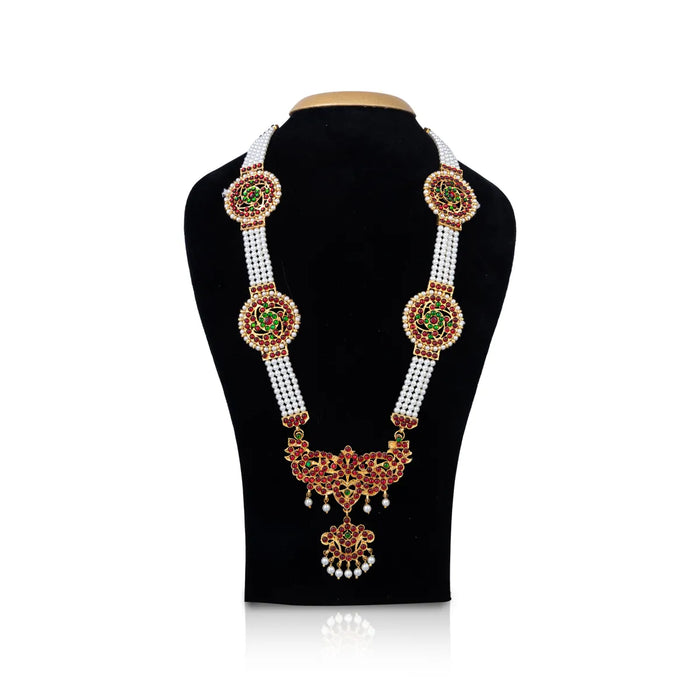 Kemp Moti Mala - 12 Inches | Stone Design Bharatanatyam Jewellery/ 4 Line Pearl Mala For Dance