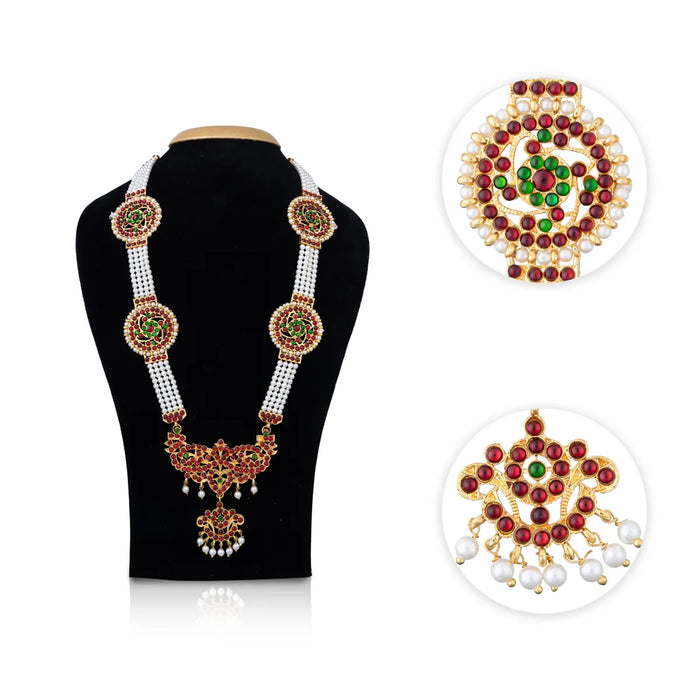 Kemp Moti Mala - 12 Inches | Stone Design Bharatanatyam Jewellery/ 4 Line Pearl Mala For Dance
