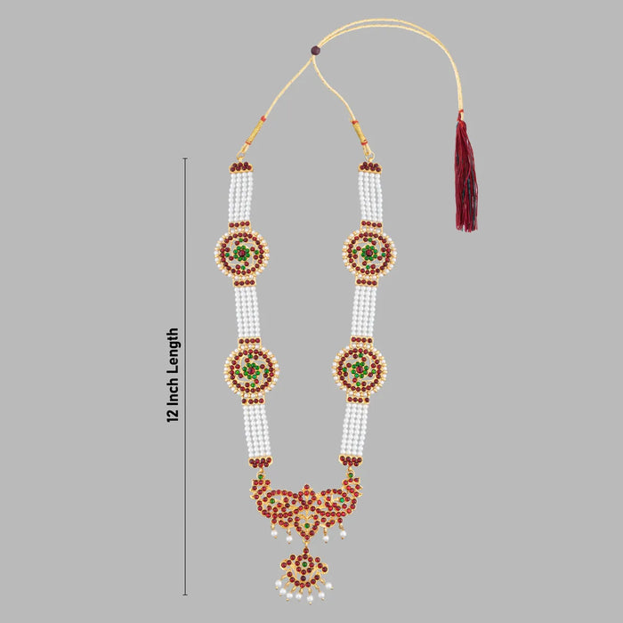 Kemp Moti Mala - 12 Inches | Stone Design Bharatanatyam Jewellery/ 4 Line Pearl Mala For Dance