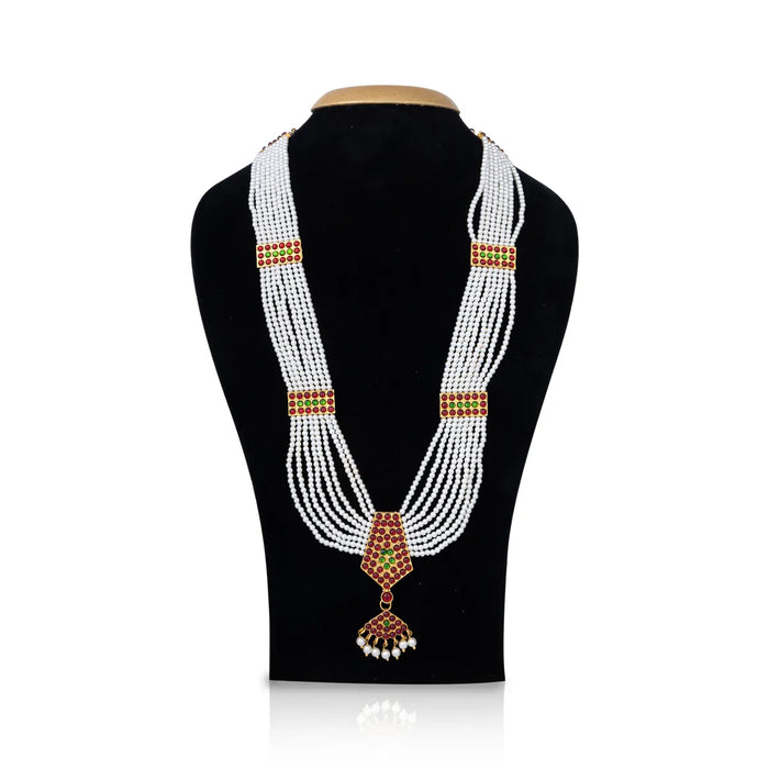 Kemp Moti Mala - 12.5 Inches | Stone Design Bharatanatyam Jewellery/ 8 Line Pearl Mala For Dance