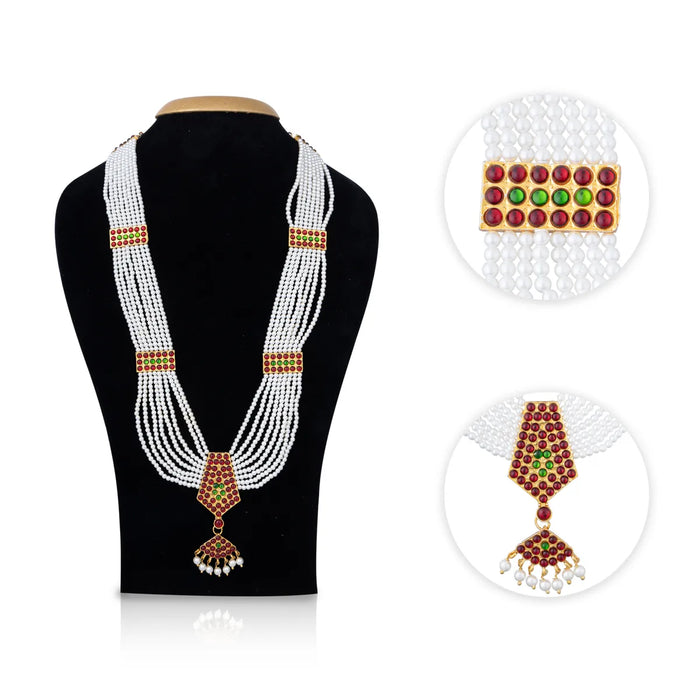 Kemp Moti Mala - 12.5 Inches | Stone Design Bharatanatyam Jewellery/ 8 Line Pearl Mala For Dance