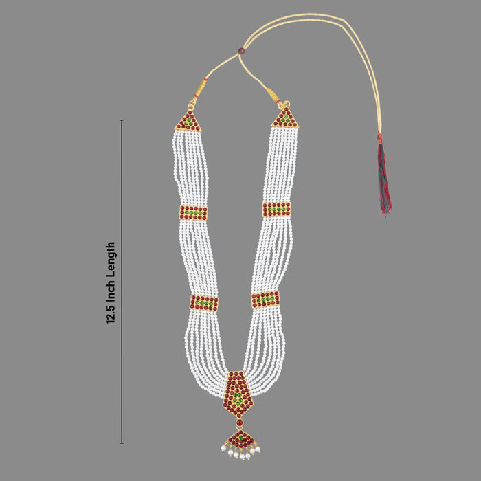 Kemp Moti Mala - 12.5 Inches | Stone Design Bharatanatyam Jewellery/ 8 Line Pearl Mala For Dance
