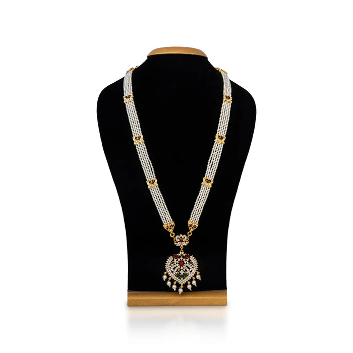 Pearl Necklace - 12 Inches | White Pearl Jewellery with Stone Pendant / Artificial Jewellery for Deity Decor