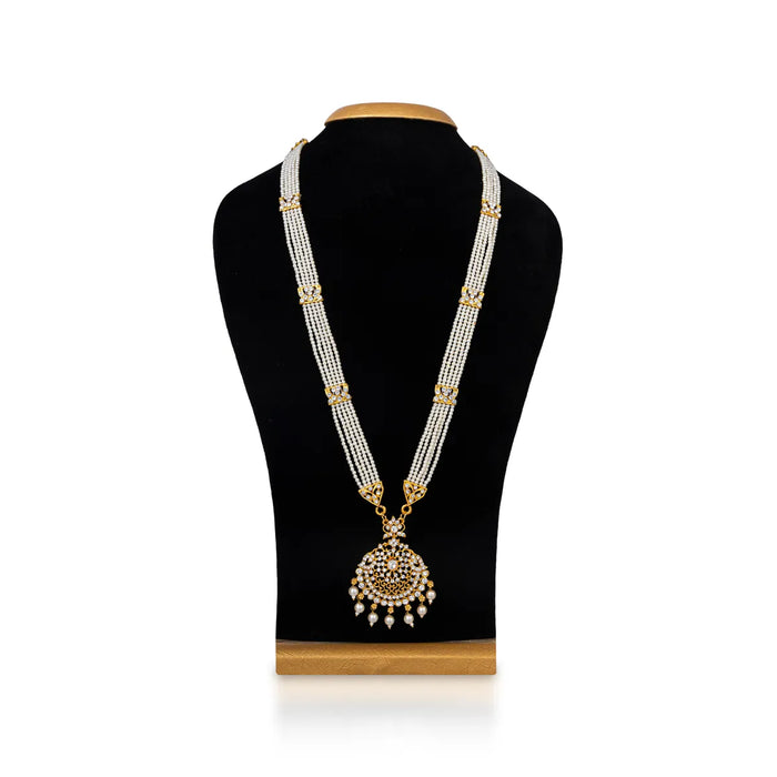 Pearl Necklace - 12 Inches | White Pearl Jewellery with Stone Pendant / Artificial Jewellery for Deity Decor
