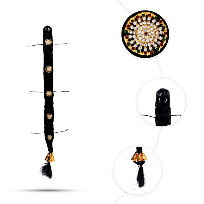 Stone Jadai - 16 Inches | 5 Bit Readymade Jadai/ Varalakshmi Decor/ Artificial Jadai For Hair Decoration