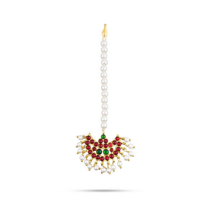 Kemp Nethi Chutti - 5.25 Inches | Stone Jewellery/ Moti Beads Artificial Jewelry/ 1 Line Maangtikka For Dance
