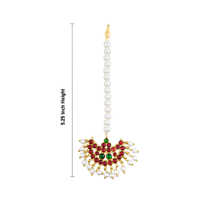 Kemp Nethi Chutti - 5.25 Inches | Stone Jewellery/ Moti Beads Artificial Jewelry/ 1 Line Maangtikka For Dance
