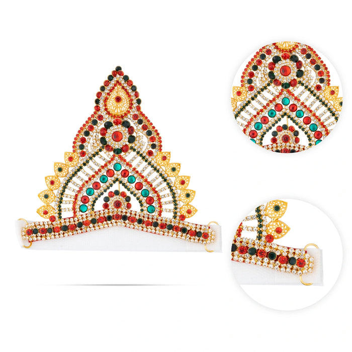 Half Crown - 5 x 6.5 Inches | Stone Mukut / Velcro Type Kireedam / Multicolour Deity Kiridam