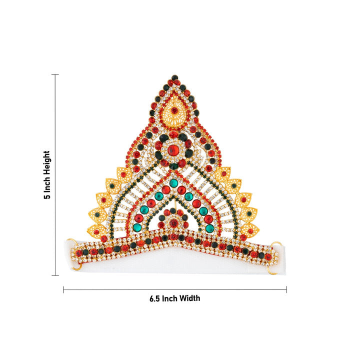 Half Crown - 5 x 6.5 Inches | Stone Mukut / Velcro Type Kireedam / Multicolour Deity Kiridam