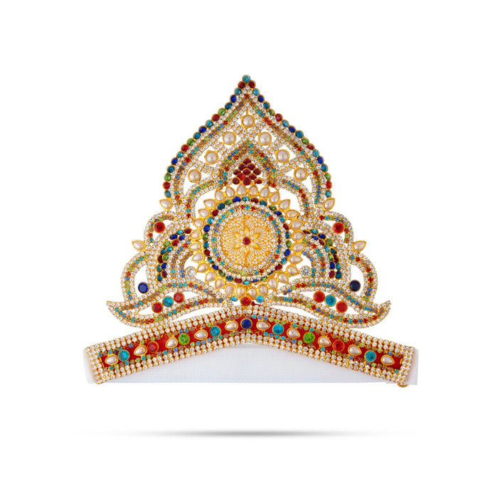 Half Crown - 6.5 x 8 Inches | Stone Mukut / Velcro Type Kiridam / Multicolour Deity Kireedam