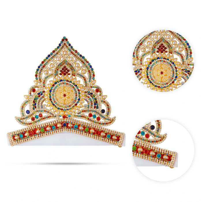 Half Crown - 6.5 x 8 Inches | Stone Mukut / Velcro Type Kiridam / Multicolour Deity Kireedam