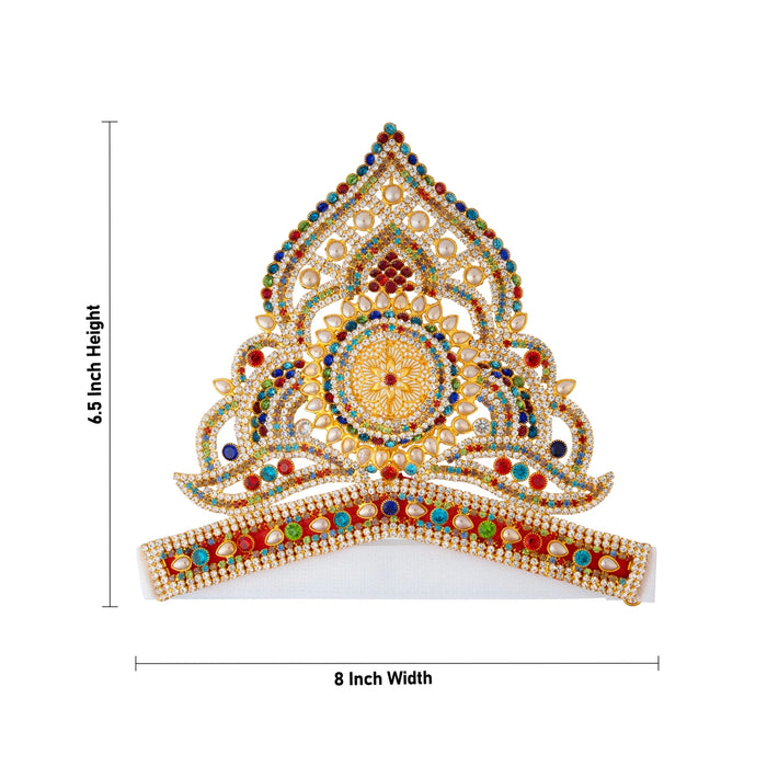 Half Crown - 6.5 x 8 Inches | Stone Mukut / Velcro Type Kiridam / Multicolour Deity Kireedam