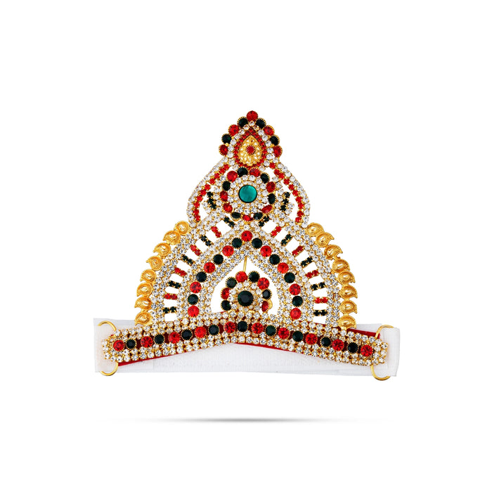 Half Crown - 4 x 5.5 Inches | Multicolour Stone Kireedam / Velcro Type Kiridam / Deity Mukut
