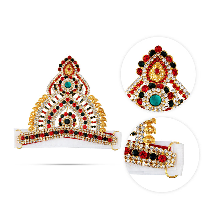 Half Crown - 4 x 5.5 Inches | Multicolour Stone Kireedam / Velcro Type Kiridam / Deity Mukut