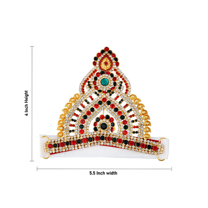 Half Crown - 4 x 5.5 Inches | Multicolour Stone Kireedam / Velcro Type Kiridam / Deity Mukut