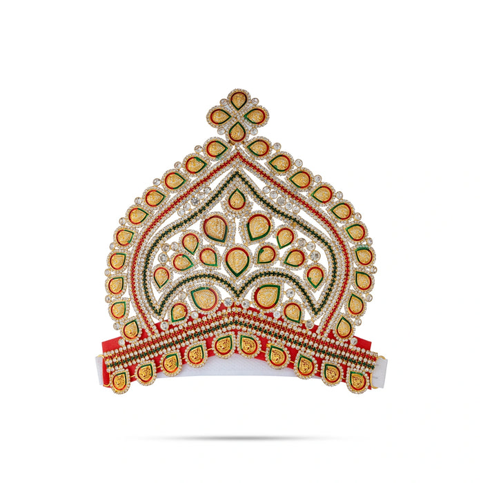 Half Crown - 7.25 x 8 Inches | Stone Mukut / Velcro Type Kireedam / Multicolour Deity Kiridam