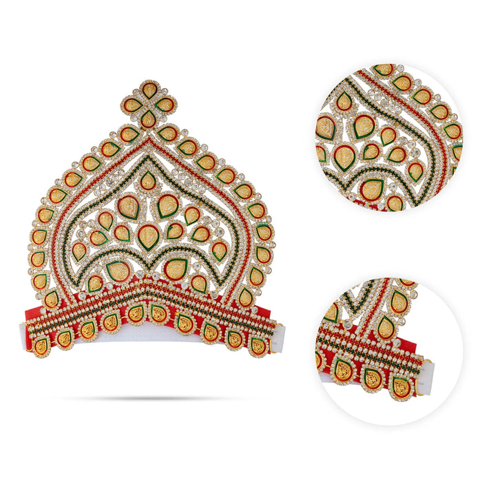 Half Crown - 7.25 x 8 Inches | Stone Mukut / Velcro Type Kireedam / Multicolour Deity Kiridam