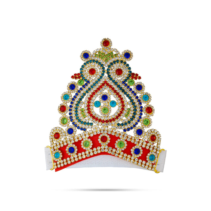 Half Stone Crown - 4 x 4 Inches | Multicolour Stone Kireedam / Velcro Type Kiridam / Deity Mukut