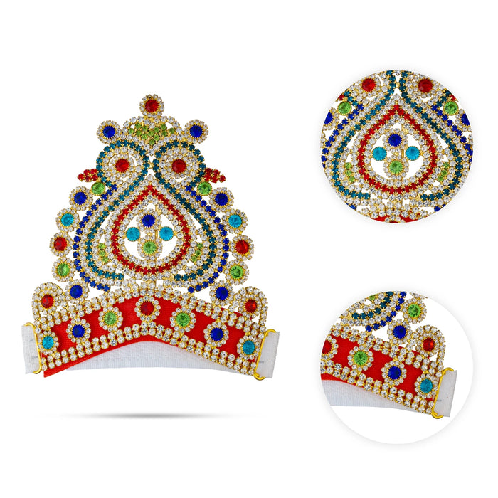 Half Stone Crown - 4 x 4 Inches | Multicolour Stone Kireedam / Velcro Type Kiridam / Deity Mukut