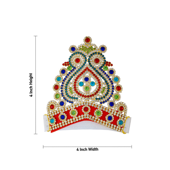 Half Stone Crown - 4 x 4 Inches | Multicolour Stone Kireedam / Velcro Type Kiridam / Deity Mukut