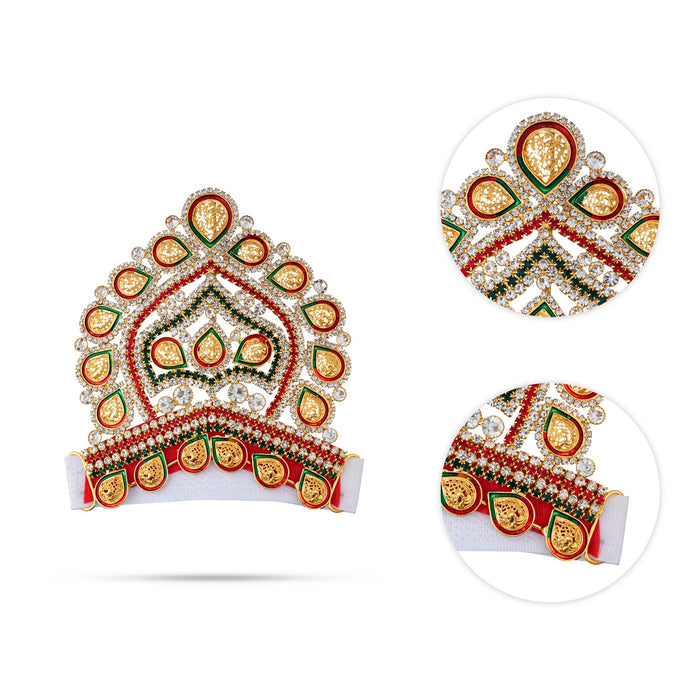 Half Crown - 4 x 4 Inches | Velcro Type Kiridam / Multicolour Stone Kireedam / Deity Mukut