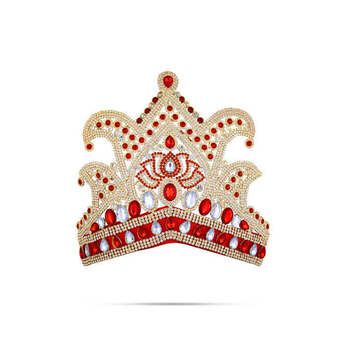 Stone Half Crown - 4.5 x 9 Inches | Velcro Type Multicolour Mukut / Stone Kireedam For Swamy Alankaram