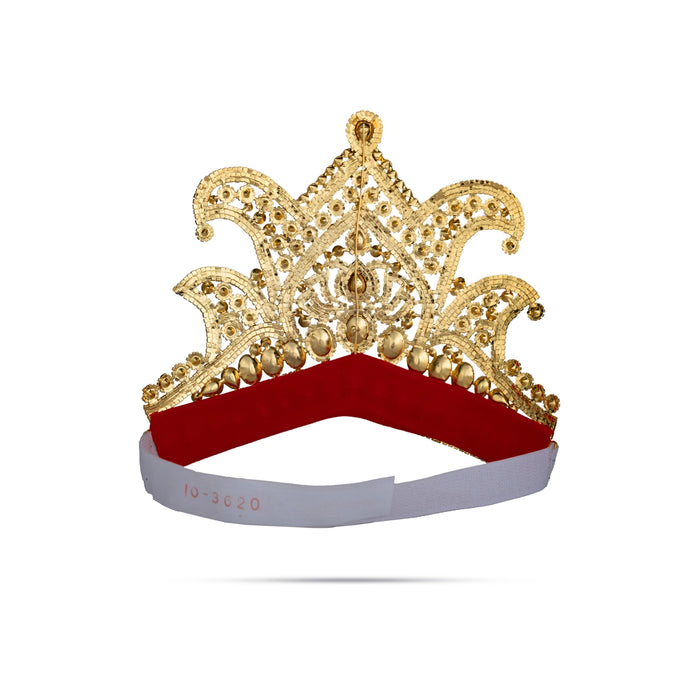 Stone Half Crown - 4.5 x 9 Inches | Velcro Type Multicolour Mukut / Stone Kireedam For Swamy Alankaram