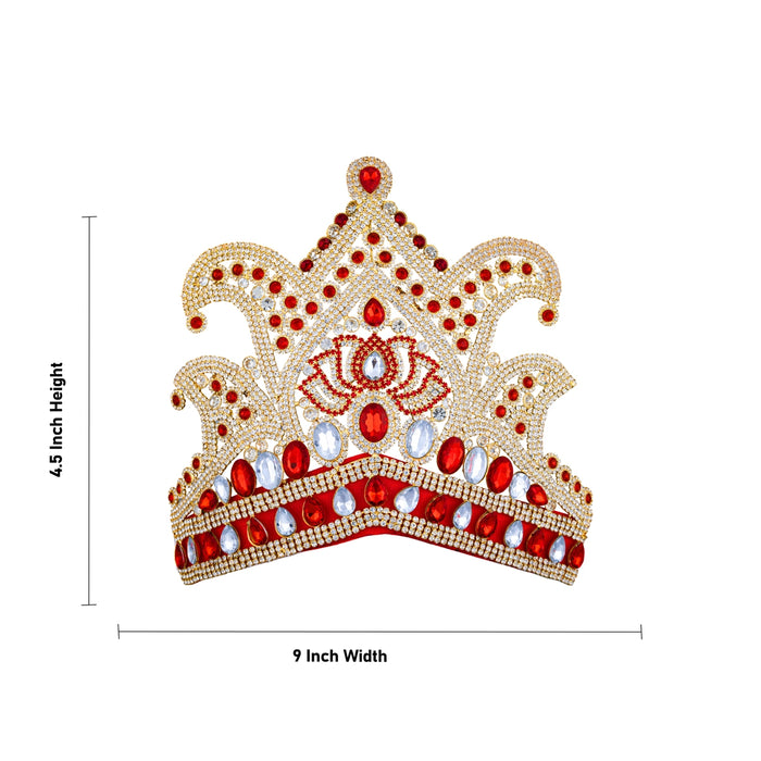 Stone Half Crown - 4.5 x 9 Inches | Velcro Type Multicolour Mukut / Stone Kireedam For Swamy Alankaram