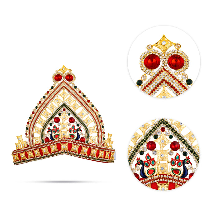Half Mukut - 8.5 x 11 Inches | Multicolour Stone Half Kireedam/ Velcro Half Crown / Half Kiridam for Deity