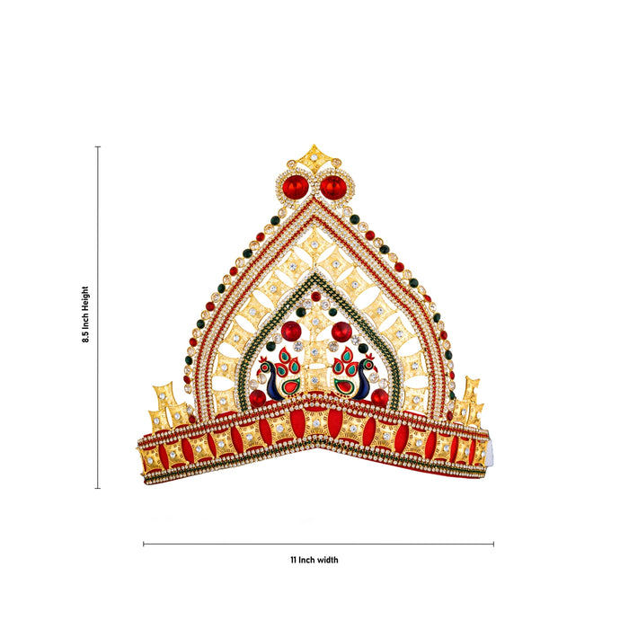 Half Mukut - 8.5 x 11 Inches | Multicolour Stone Half Kireedam/ Velcro Half Crown / Half Kiridam for Deity