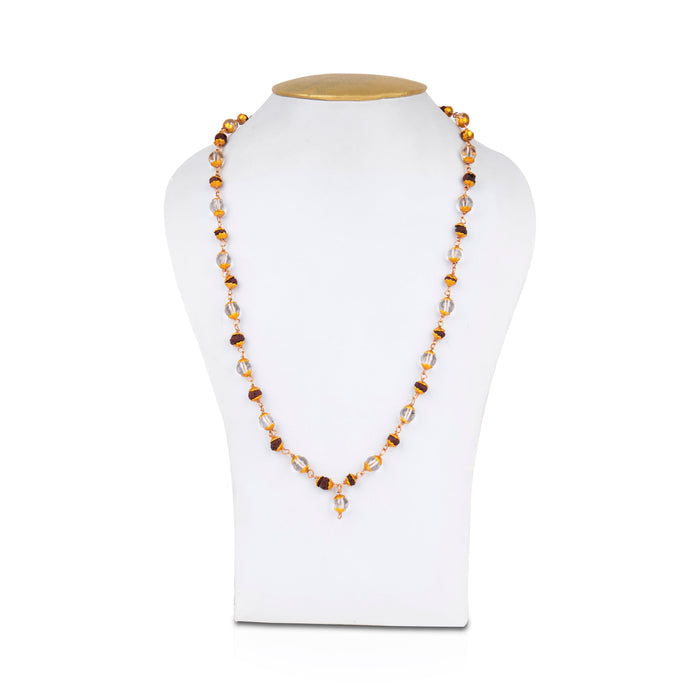 Stone With Rudraksha Bead Mala - 16 Inches | 54 Beads Kanthi Mala/ Ruthratcham Malai With Copper Knot For Men