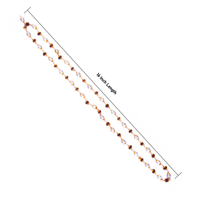 Stone With Rudraksha Bead Mala - 16 Inches | 54 Beads Kanthi Mala/ Ruthratcham Malai With Copper Knot For Men