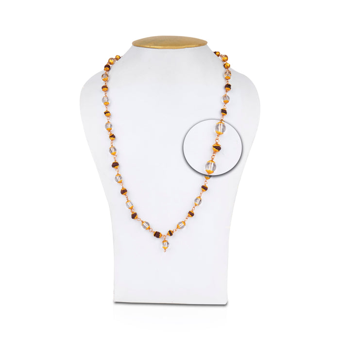 Stone With Rudraksha Bead Mala - 16 Inches | 54 Beads Kanthi Mala/ Ruthratcham Malai With Copper Knot For Men