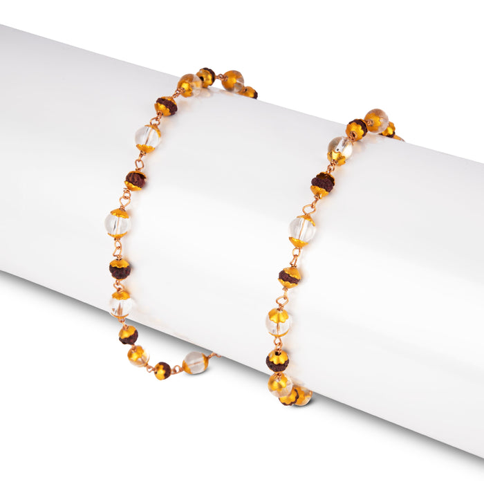 Stone With Rudraksha Bead Mala - 16 Inches | 54 Beads Kanthi Mala/ Ruthratcham Malai With Copper Knot For Men