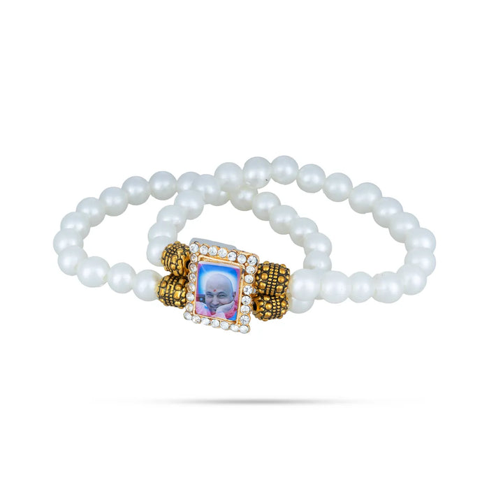 Delhi Guruji Bracelet - 2.5 Inch Dia | 2 Line Beads Bracelet/ Spiritual Wrist Band for Daily Use