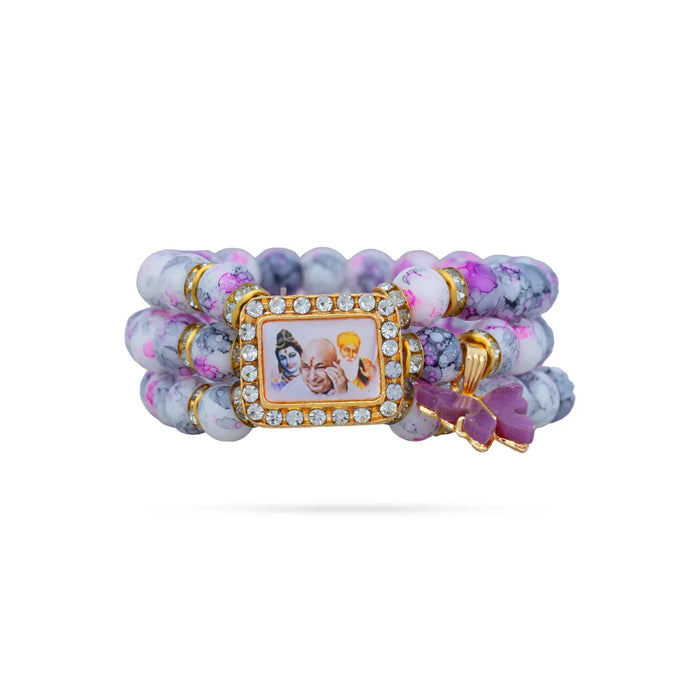 Delhi Guruji Bracelet - 2.5 Inch Dia | 3 Line Beaded Bracelet / Devotional Hand Band for Daily Wear