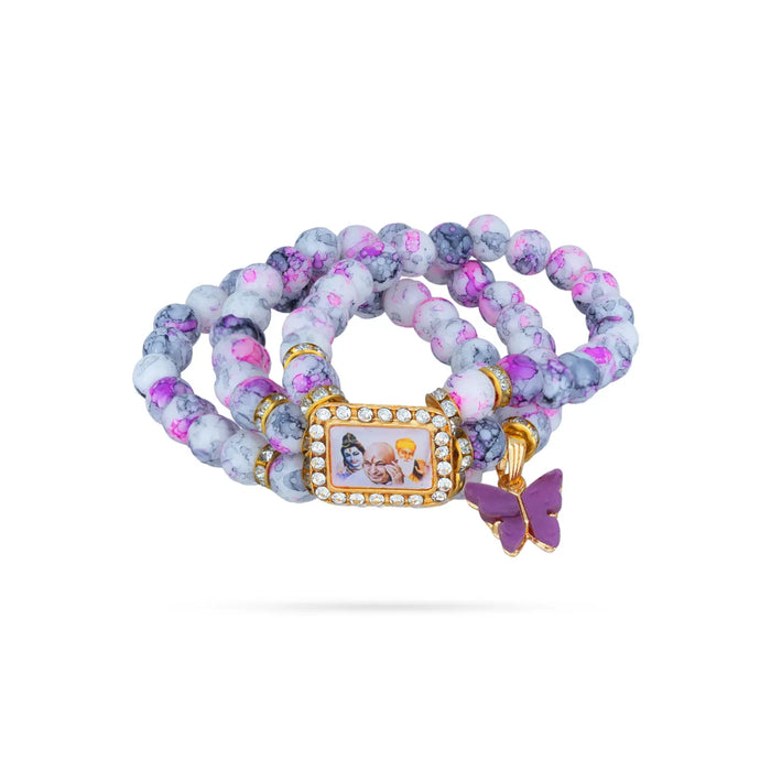 Delhi Guruji Bracelet - 2.5 Inch Dia | 3 Line Beaded Bracelet / Devotional Hand Band for Daily Wear