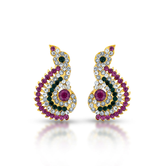 Stone Earring Pair - 2 x 1 Inches | Multicolour Stone Studs/ Karna Pathakam/ Stone Jewelry for Deity