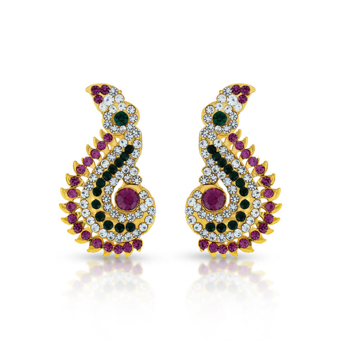 Stone Earring Pair - 2.5 x 1.25 Inches | Multicolour Stone Studs/ Karna Pathakam/ Stone Jewelry for Deity