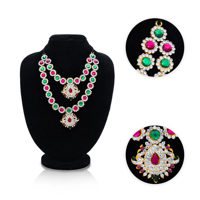 Stone Necklace - 7 Inches | 2 Line Stone Jewellery/ Multicolour Artificial Jewelry for Deity Alankaram