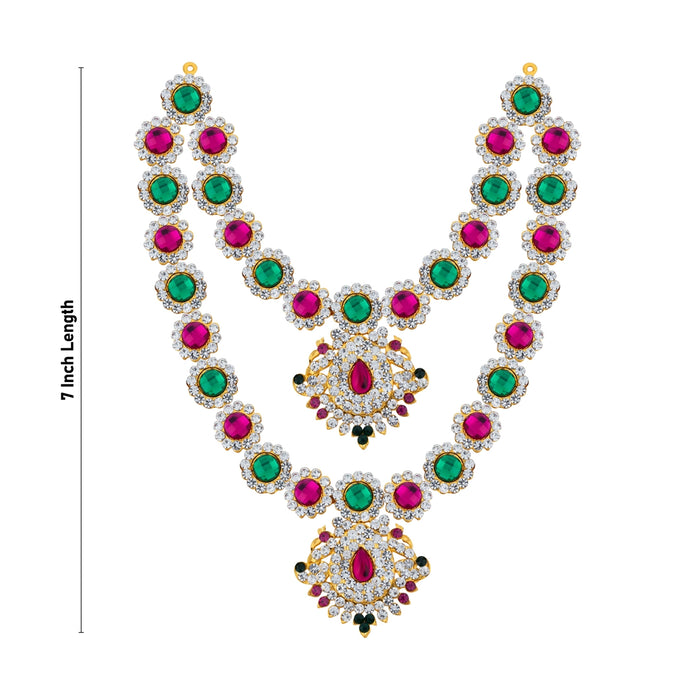Stone Necklace - 7 Inches | 2 Line Stone Jewellery/ Multicolour Artificial Jewelry for Deity Alankaram