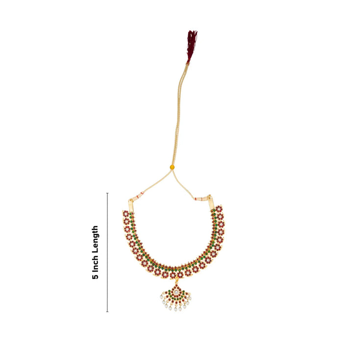 Kemp Necklace - 5 Inches | Multicolour Stone With Beads Design Kemp Stone Jewellery/ Stone Necklace for Dance