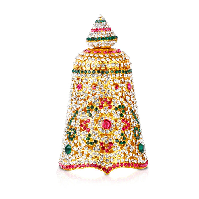 Mukut - 5.5 x 2.75 Inches | Gold Polish Kireetam/ Round Stone Crown/ Jewellery for Deity