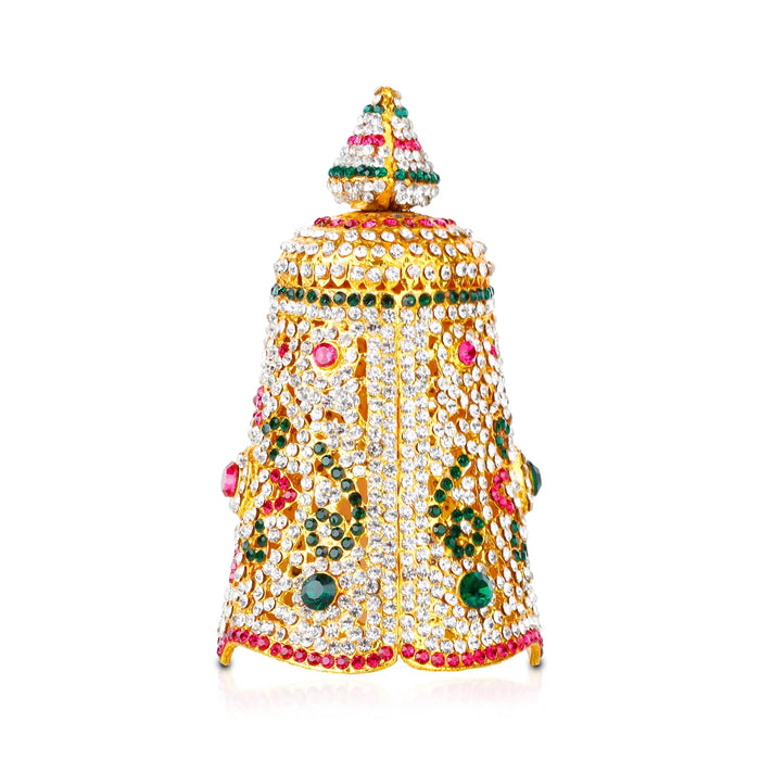 Mukut - 5.5 x 2.75 Inches | Gold Polish Kireetam/ Round Stone Crown/ Jewellery for Deity