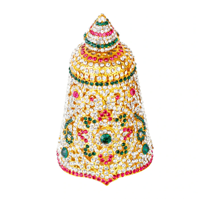 Mukut - 5.5 x 2.75 Inches | Gold Polish Kireetam/ Round Stone Crown/ Jewellery for Deity